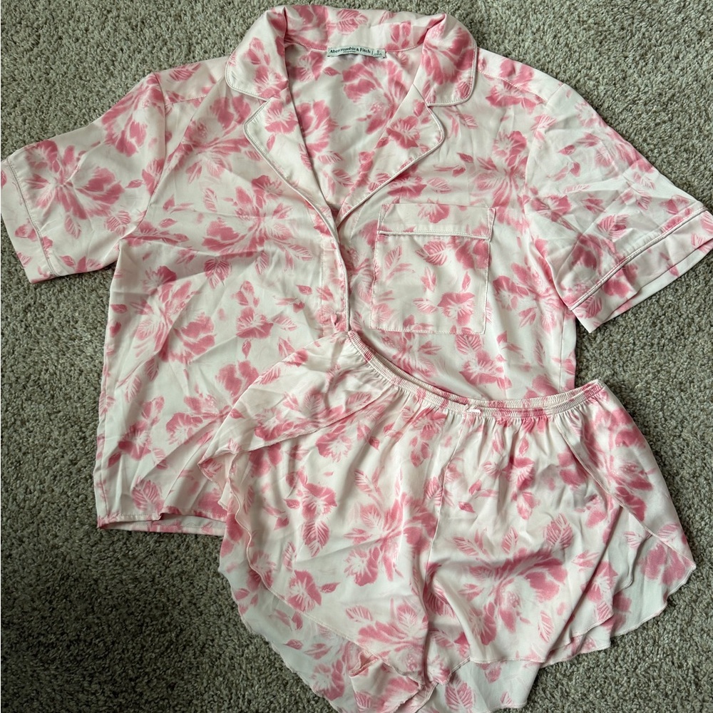Floral Pink Satin Pajama Set